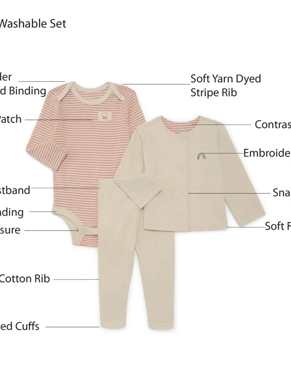 Garanimals Cream and Pink Striped 3-Piece Matching Set